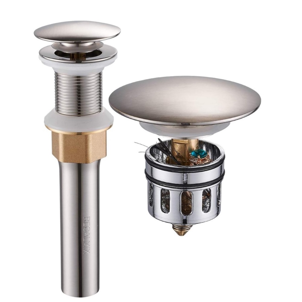 Bathroom Sink Drain, Vessel Sink Pop Up Drain with Detachable‎ Basket Stopper